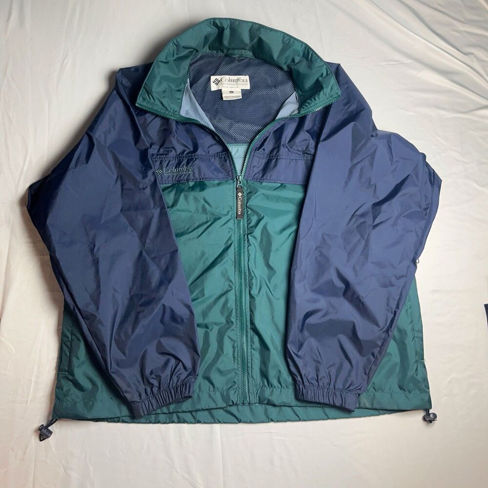 Columbia Men’s L  Jacket Green Hidden Hood  Vintage Purple 90s Y2K Windbreaker